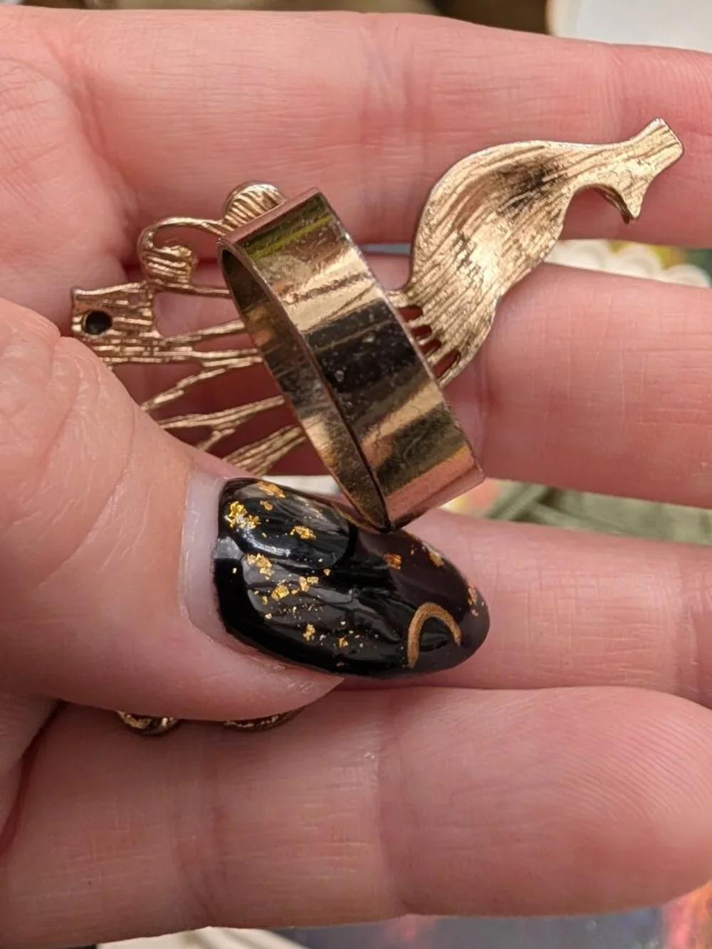 Vintage Peacock Statement Ring with Rhinestones, size 8